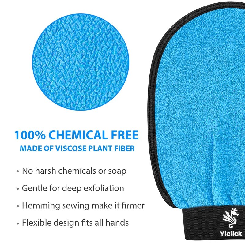 Exfoliating Gloves 2 Pcs, Exfoliating Body Scrubber for Bath Shower Exfoliation, Body Scrub Exfoliator Loofah Sponge for Dead Skin Remover, Korean Exfoliating Mitt (Blue)