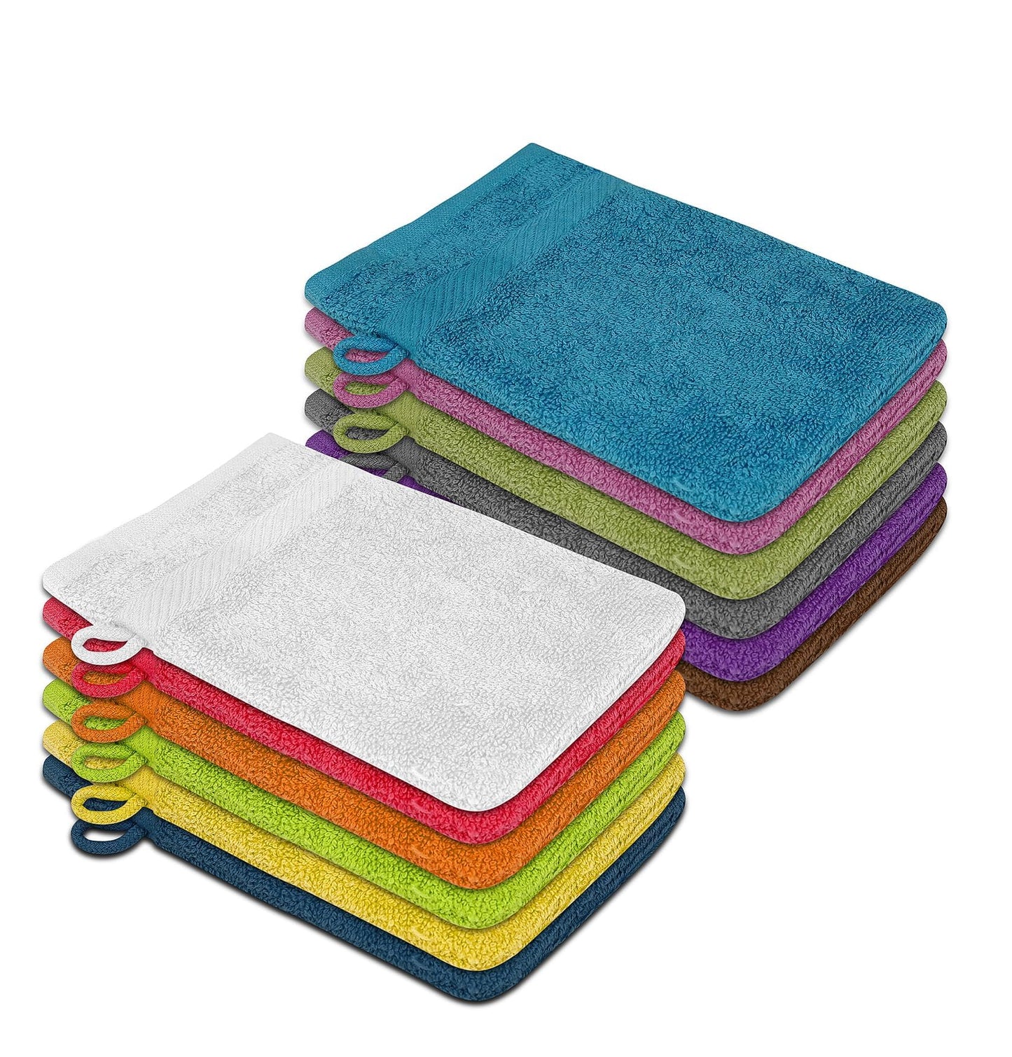 ZUPERIA Premium Bath Mitts - Pack of 6 (6 x 9 Inches) - 100% Cotton European Style Washcloths with Loop - Super Soft and Absorbant Bath Washcloths (Grey/White, 12 Pack)