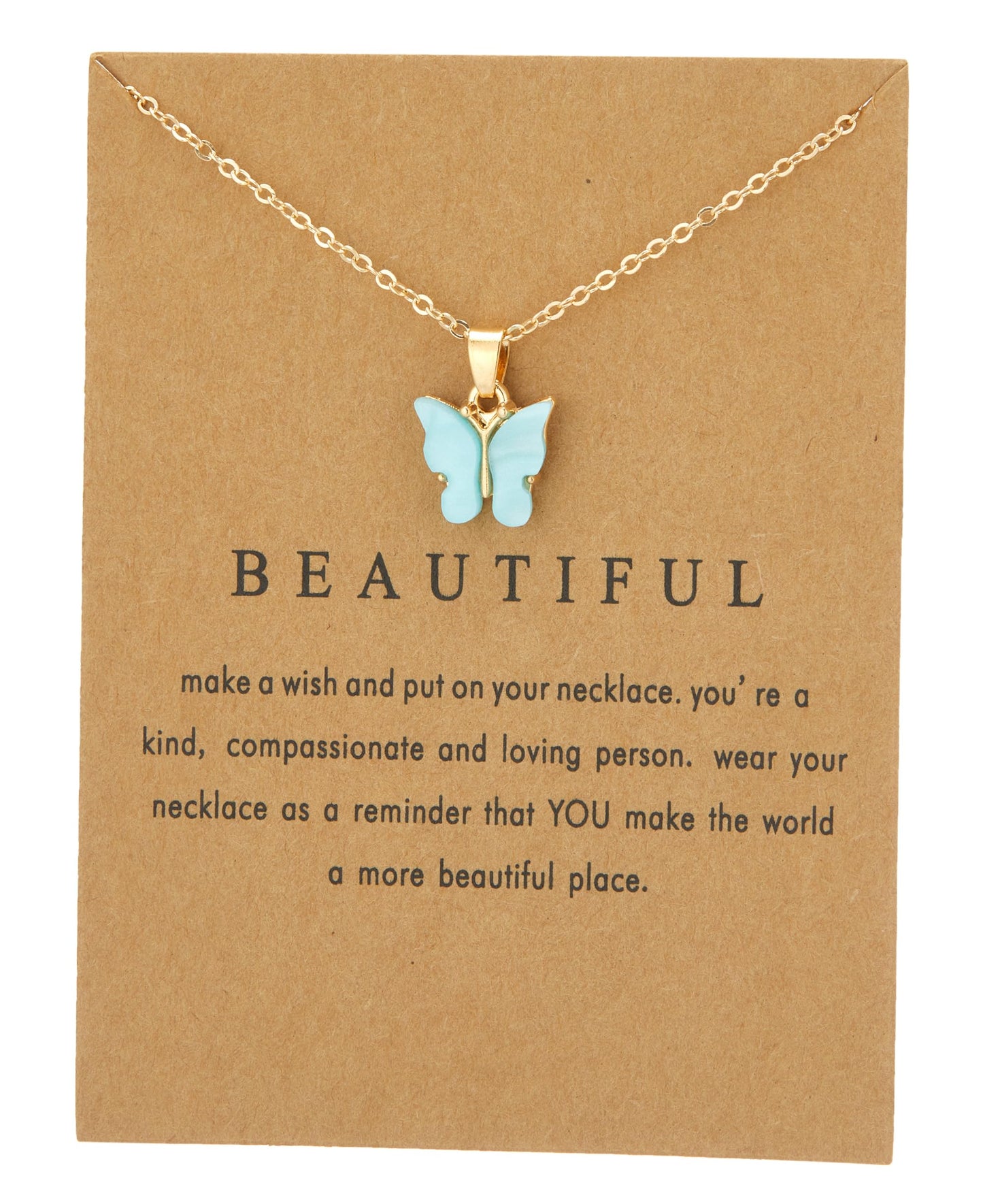 18PCS Colorful Butterfly Pendant Necklace for Women Bohemian Acrylic Adjustable Retro Card Clavicle Chain Insect Animal Necklace Friend Friendship Party Jewelry Gift (Golden Card & White Card 18pcs)