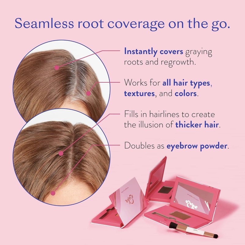 eSalon Root Touch Up + Brow Powder - Light Brunette Hairline Concealer for Thinning & Gray Hair | Creates Fuller-Looking Hair