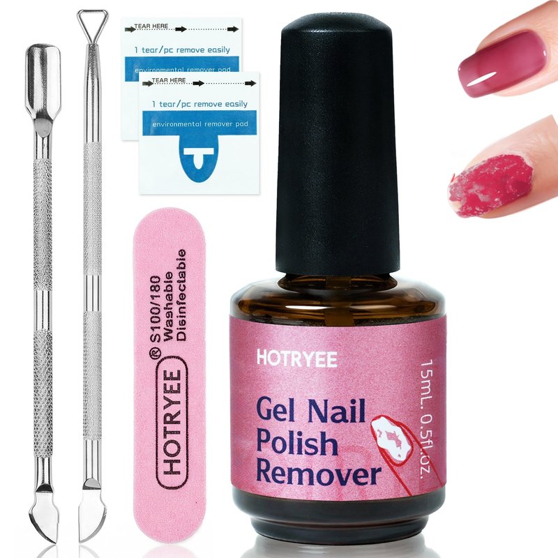 HOTRYEE Gel Nail Polish Remover Kit - Quick & Easy Gel Polish Remover No Need to Soak, Wrap or Use Foil,Gel Remover for Nails Within 2-3 minutes | 0.5 Fl Oz