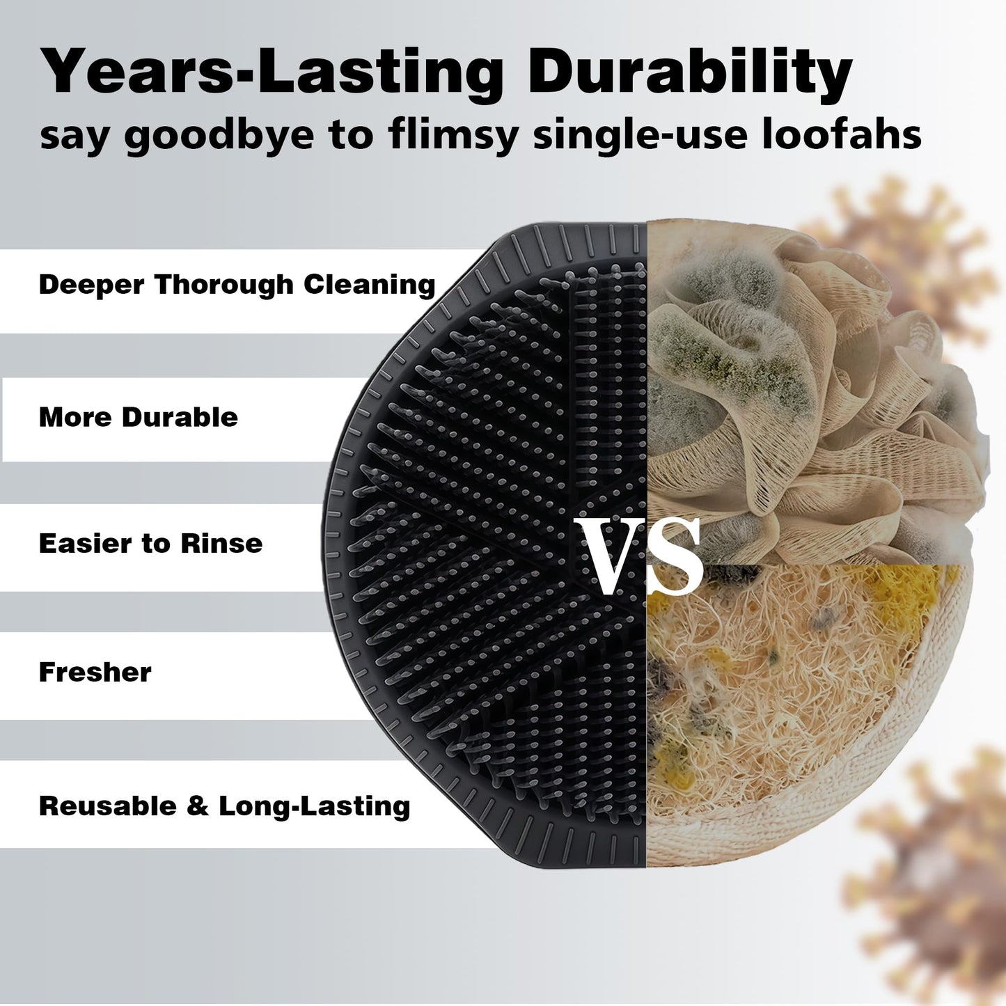 PeaKalo Silicone Body Scrubber for Men Women, Dual-Sided Bath Brushes Gentle Exfoliating Body Scrubber Scalp Massager for Deep Cleansing, Soft Silicone Loofah Body Washing Brushes (Black)