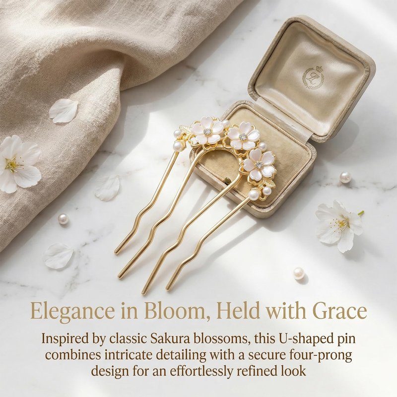 Hzopcw Pearl Flower Hair Pins with 4 Teeth, U-Shaped Bridal Flower Bun Maker Hair Pin Clips, Hairpin Floral Clips Accessories for Wedding Party Updo- White