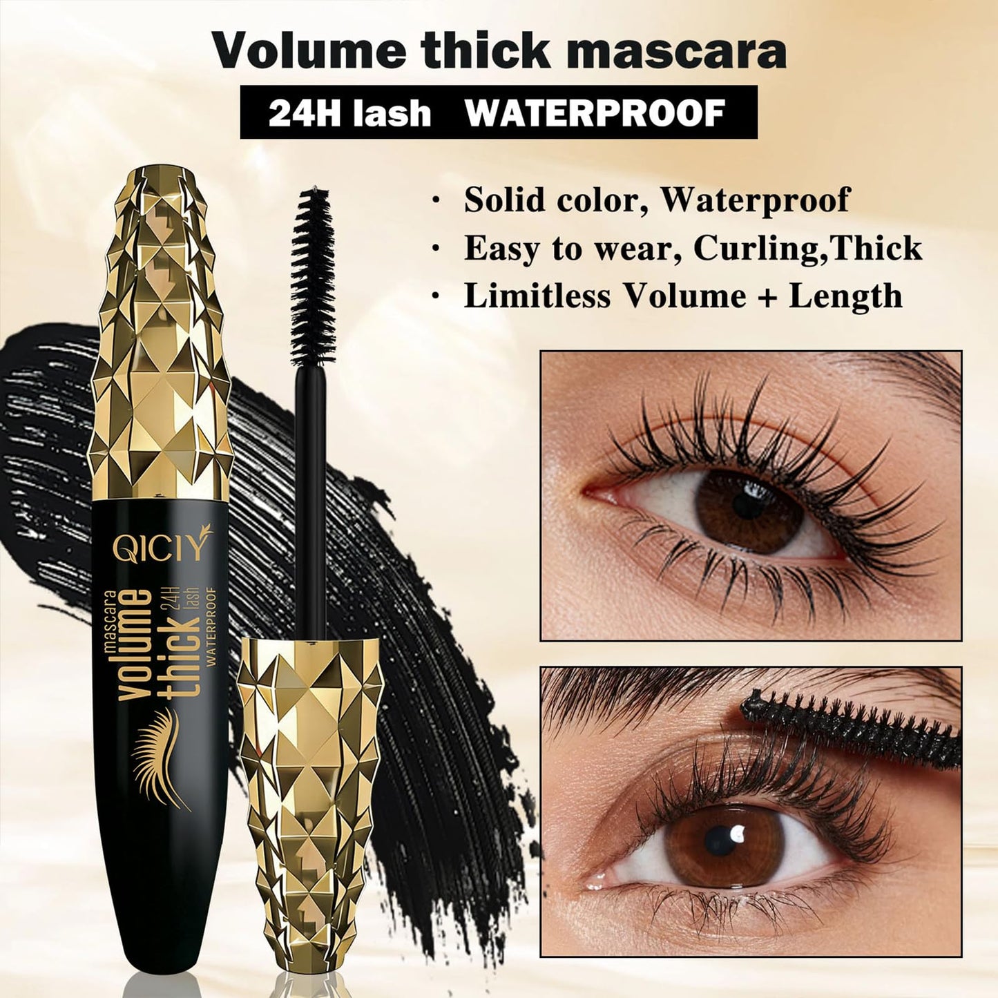Volumizing Mascara Long-Lasting, Waterproof, Curling & Separating Formula for Dramatic, Natural-Looking Lashes Black