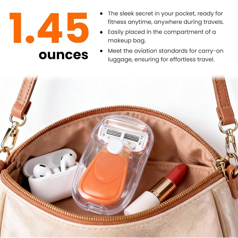 Keropy Women's Travel Razor with Lubricating Strip – 5-Blade Compact Shaver for Sensitive Skin, Includes 1 Handle + 2 Cartridges & Protective Case, Orange