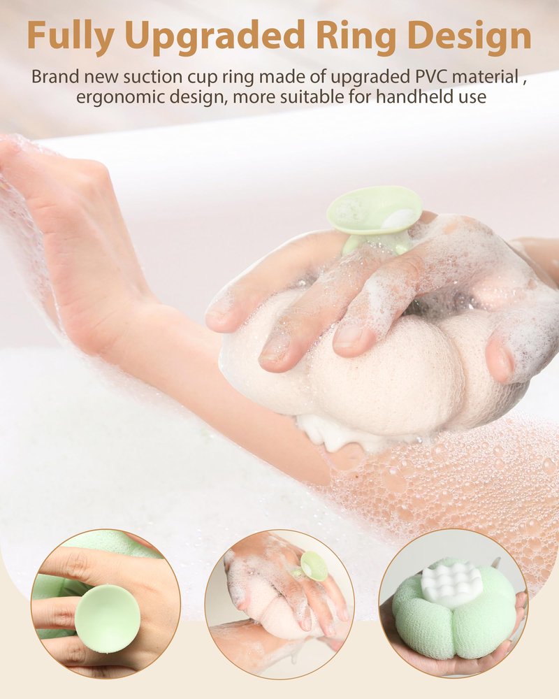2026 Super Soft Flower-Shaped Suction Cup Bath Sponge, Upgraded 2-in-1 Flower-Shaped Ball Exfoliating Bath loofah Cleaning Brush, Mesh Shower Body Sponge Accessories for Women, Men Shower (2 Color)