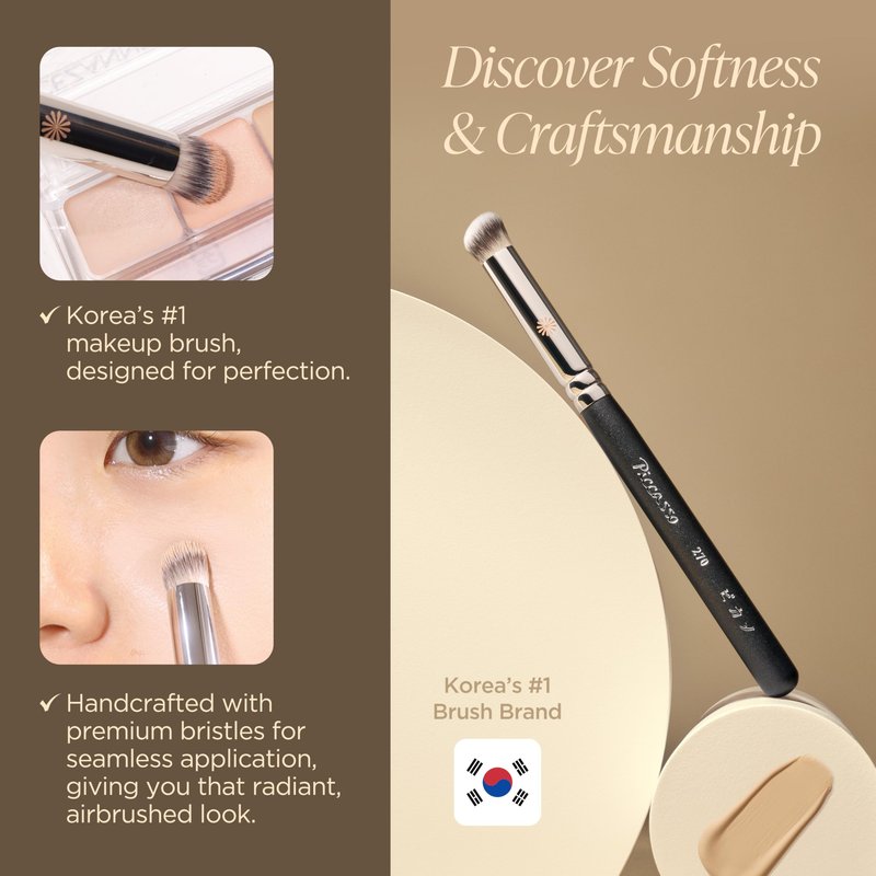 Piccasso Brush 270 Concealer Brush – Perfect for Under-Eye and Spot Coverage, Ideal for Face Makeup, Works with Cream and Liquid Concealers, Perfect Liquid Blush Brush, Genuine Korean Product.