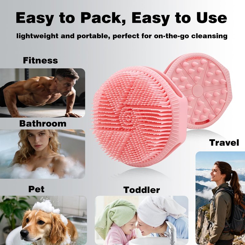 PeaKalo Silicone Body Scrubber for Men Women, Dual-Sided Bath Brushes Gentle Exfoliating Body Scrubber Scalp Massager for Deep Cleansing, Soft Silicone Loofah Body Washing Brushes (Pink)