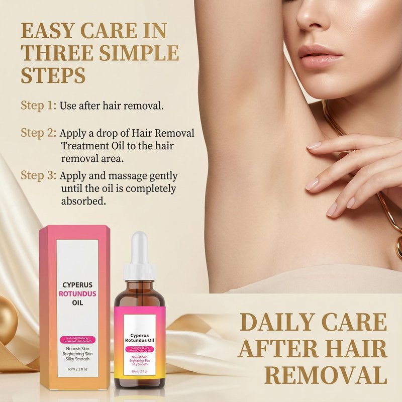 KPEBN Cyperus Rotundus Oil for Hair Removal - Natural Formula to Reduce & Slow Body Hair Regrowth, Soothing Skin Care for Legs, Arms, Underarms & Full Body, 60ml (2 fl oz)