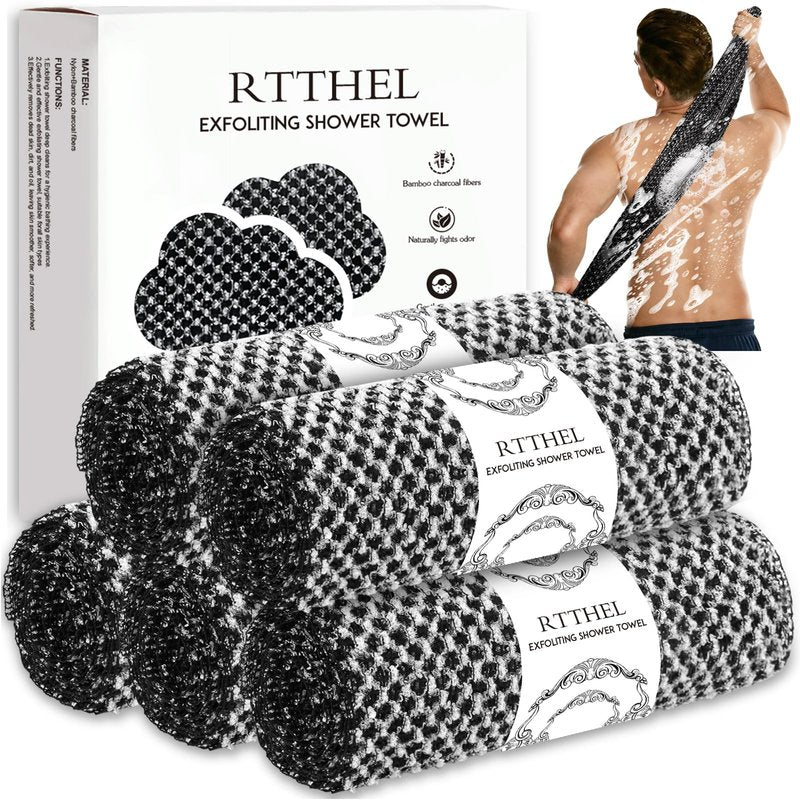 5 Pack Back Scrubber for Shower – Exfoliating Shower Towel, Japanese & Korean Scrub Washcloth, Body Exfoliator, Loofah/Luffa Sponge Bath Cloth, Exfoliating Scrub Towel, Back Washer for Women & Men