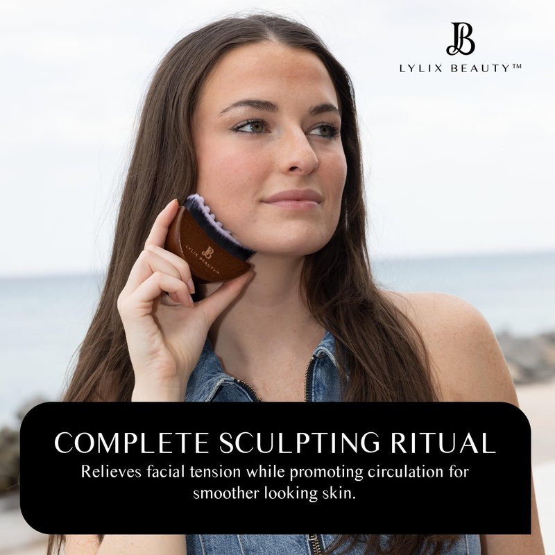 Lylix Beauty Lymphatic Contour Face Brush & Jade Gua Sha | Lymphatic Drainage Brush for Face & Neck | Dry Brush for Face, Sculpting & Depuffing - Face Lymphatic Drainage Tool for Skin Care