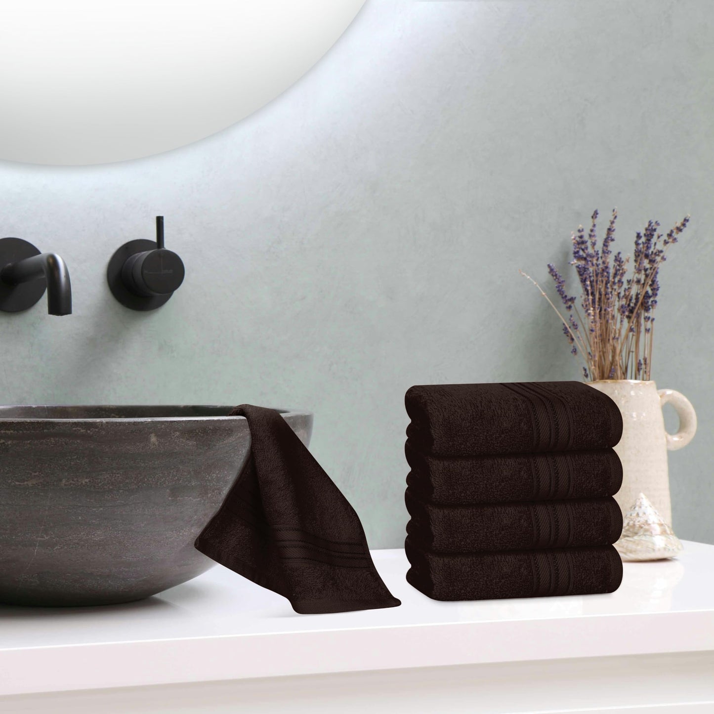 BOUTIQUO Ultra Soft Cotton Washcloths, Contains 12 Piece Face Cloths 12x12 inch, Ideal for Everyday use Face Towels, Compact & Lightweight Multi Purpose Washcloths - Chocolate Brown