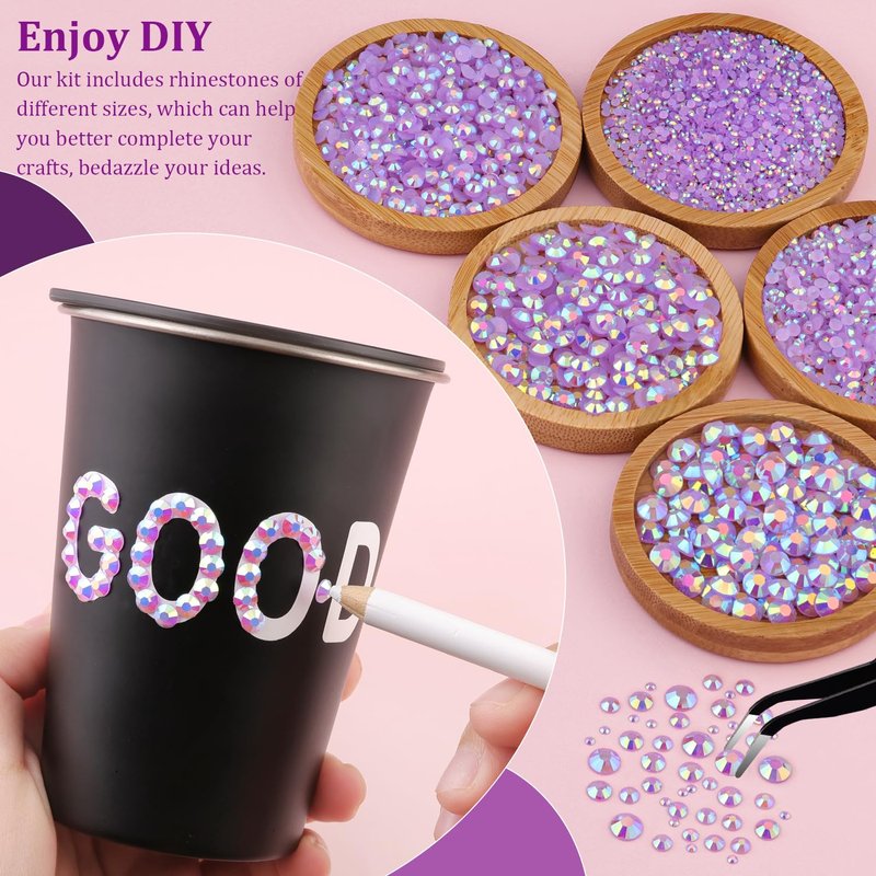 Resin Jelly Rhinestones - Light Purple AB Flatback Craft Gems | 1 Box with 3Pcs 10ml B7000 Glue for DIY Projects