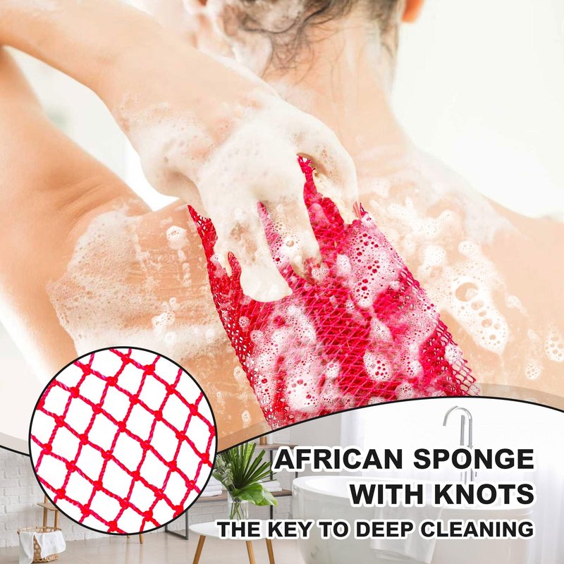 African Net Sponge Authentic,35 inches African Exfoliating Net Sponge,African Wash Cloth for Women and Men,Deep Cleansing,Soft Skin, Suitable for Daily Shower/Bath, Durable & Reusable - Pink