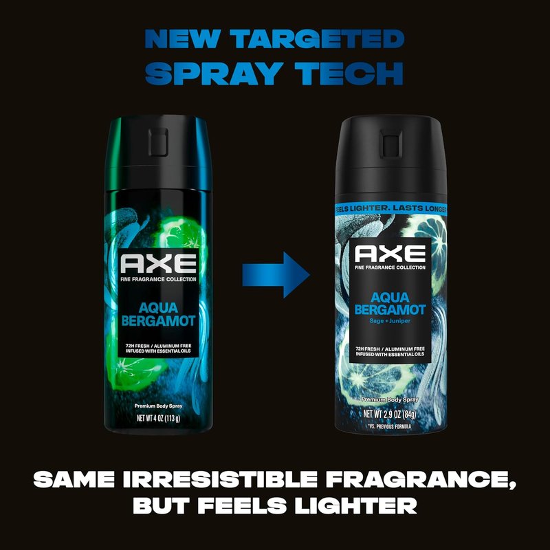 AXE Fine Fragrance Body Spray - Aqua Bergamot | 72-Hour Freshness, Aluminum-Free, 2.9 oz