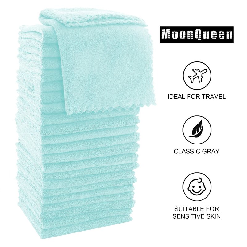 MOONQUEEN Ultra Soft Premium Washcloths Set - 12 x 12 inches - 72 Pack - Quick Drying - Highly Absorbent Coral Velvet Bathroom Wash Clothes (Frozen Blue)