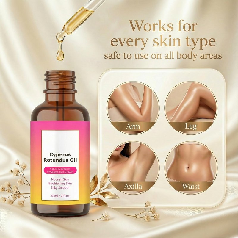 KPEBN Cyperus Rotundus Oil for Hair Removal - Natural Formula to Reduce & Slow Body Hair Regrowth, Soothing Skin Care for Legs, Arms, Underarms & Full Body, 60ml (2 fl oz)
