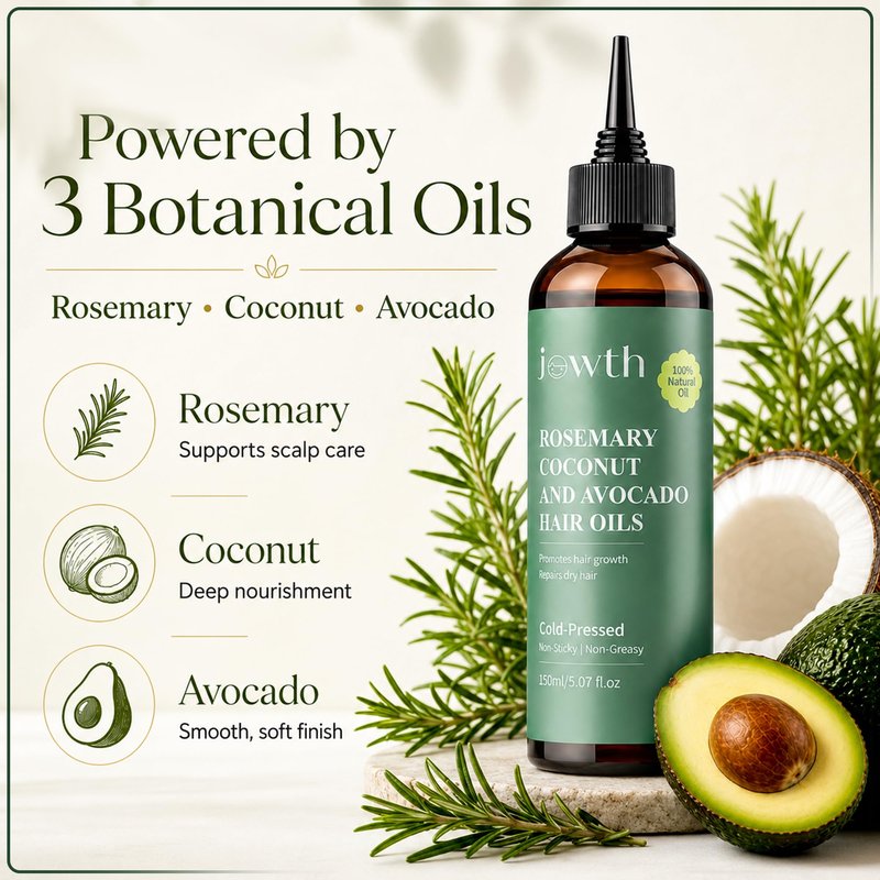 Jowth Rosemary Oil For Hair Growth with Coconut & Avocado Oil | Biotin & Vitamin E | Strengthens Thinning Hair | Dry Scalp Treatment | Repairs Damaged Hair | All Hair Types, 5.07 oz