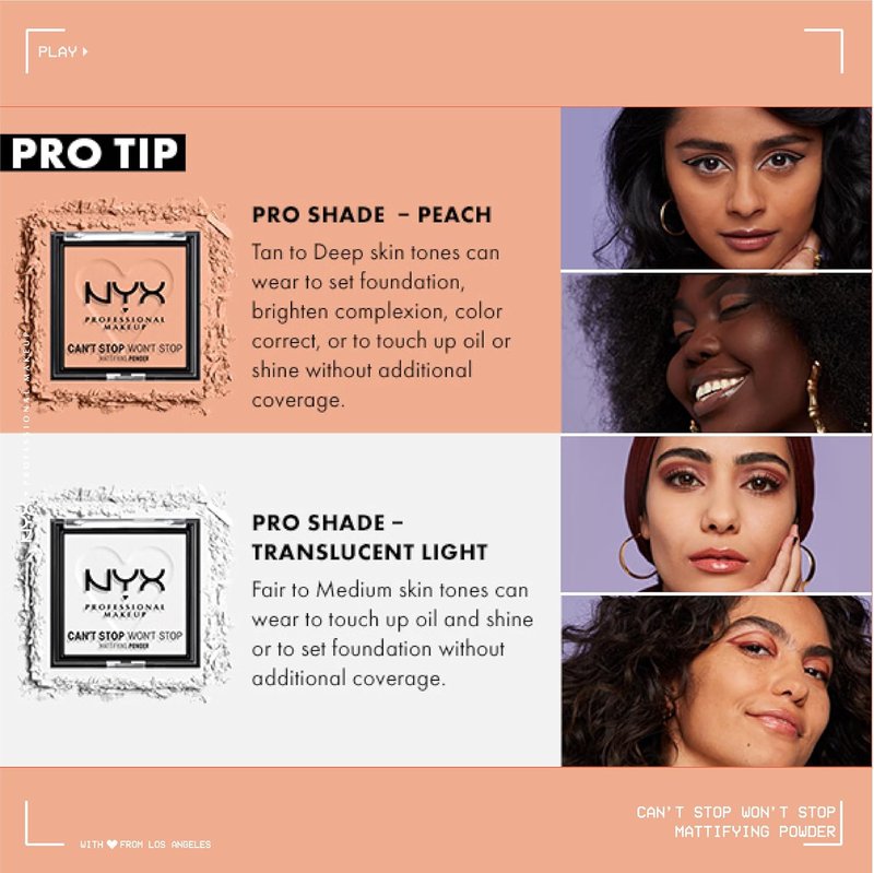 NYX Can't Stop Won't Stop Mattifying Pressed Powder - Bright Peach | Long-Lasting Oil Control