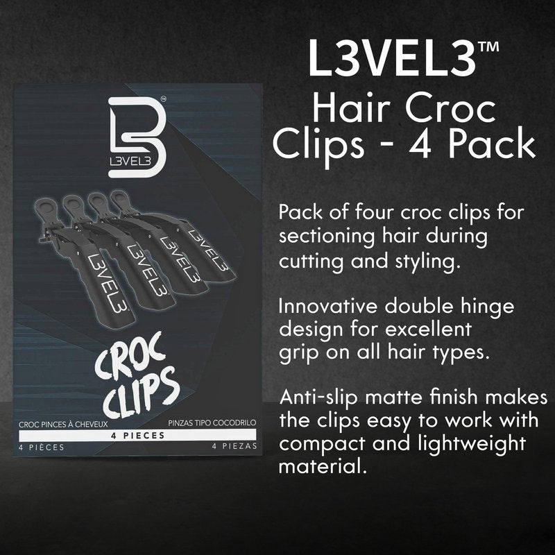 L3 - Level 3 Croc Hair Clips - 4 Pack Hair Clip Set for Hair Styling