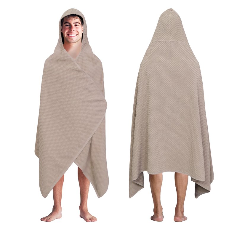 COTTON CRAFT Hooded Bath Towel – Oversized 35 x 70 Waffle Weave Towel with Hood for Adults - 100% Ringspun Cotton Pool Bath Sheet Wrap with Hood - Soft Super Absorbent Quick Dry – 450 GSM – Linen