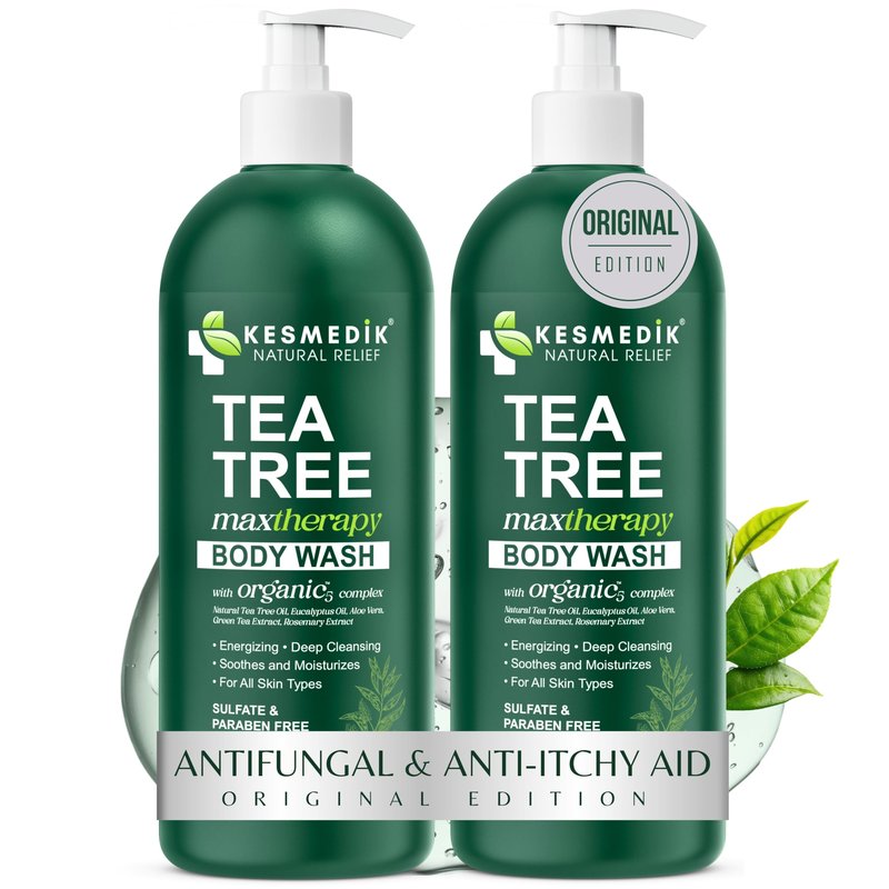 KESMEDIK Tea Tree Body Wash MaxTherapy, Itchy Skin Relief Soap, Soothes Jock Itch, Athlete's Foot, Acne, Eczema, Psoriasis & Sensitive Skin, Intimate Wash, Men & Women, 2-Pack, Original Edition