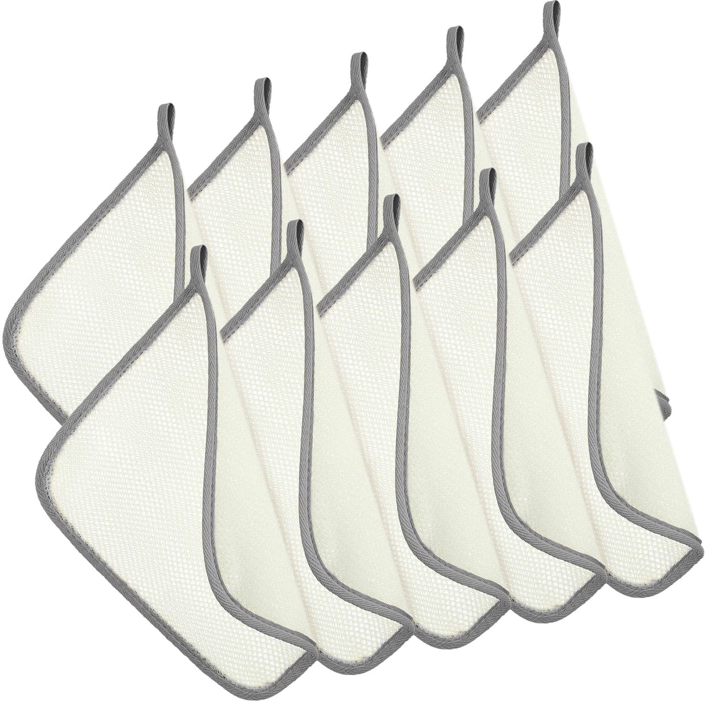 Tatuo 10 Packs Exfoliating Wash Cloths for Body and Face Facial Bath Scrub Soft Weave Loofah Towel Exfoliate Bath Towel Remove Dead Skin Wash Cloth for Women Man (Gray Edge)