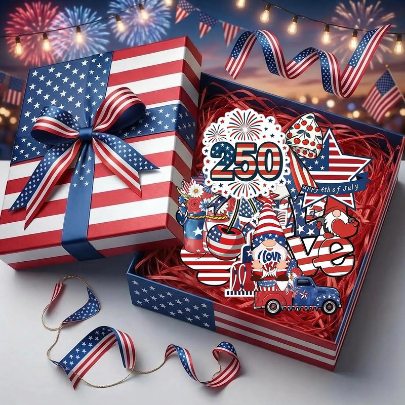 PODUOJIEYI 12 Pcs 4th of July Wooden Ornaments, 250th Anniversary Patriotic Hanging Ornaments, American Flag Themed DIY Back Decorations for Independence Day Tree Wreath Party Supplies