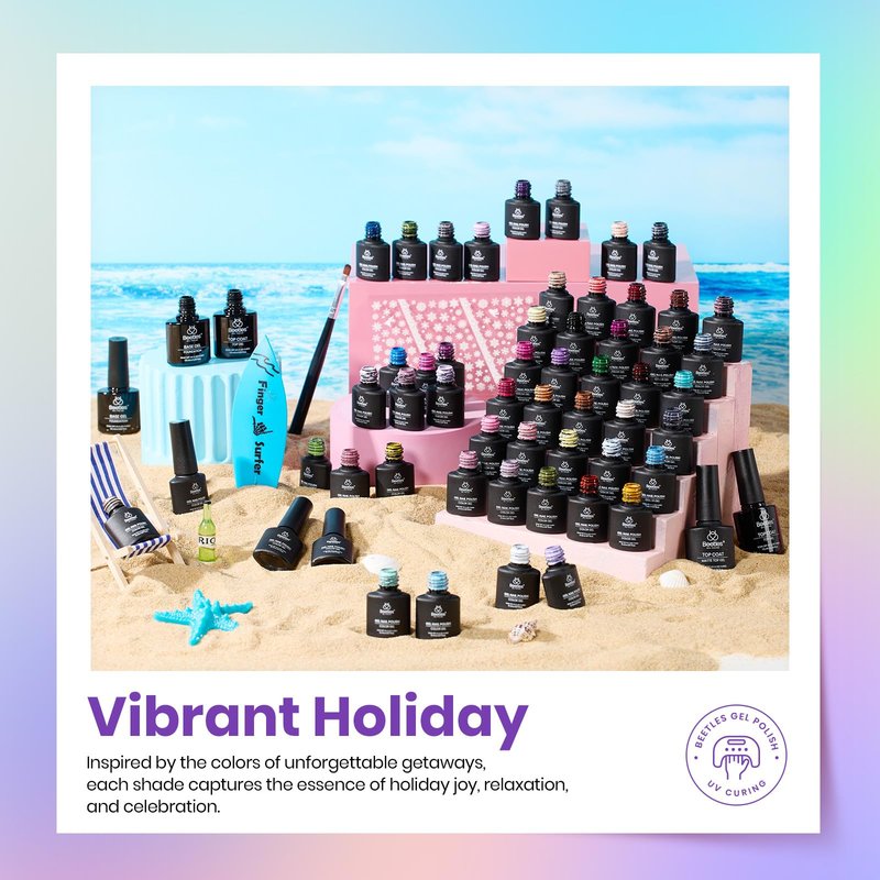 Beetles Summer Gel Nail Polish Set - Vibrarnt Holiday 55 Colors Neon Gel Polish Kit with 5 Pcs Base Glossy Matte Top Coat UV LED Soak off Nail Polish Red Brown Pink Green Blue Summer Gifts for Women