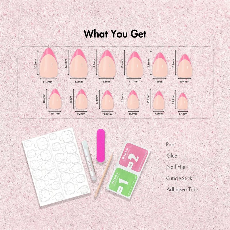 KXAMELIE French Tip Press on Nails Short Almond - Chrome Silver French Tip Nails with Glue & Tabs, Opaque Natural Nude Fake Nails in 12 Sizes - 24 Soft Gel Glue on Nail Kit for Women Manicure Gift