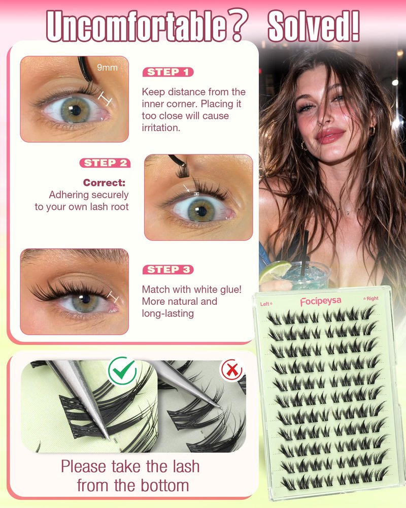 Focipeysa Fox Eye Lash Clusters Cat Eye Lash Clusters Wispy Eyelashes Clusters 10-14mm Eyelash Clusters LC Curl Clusters Lashes that Look Like Extensions DIY Fox Lashes at Home