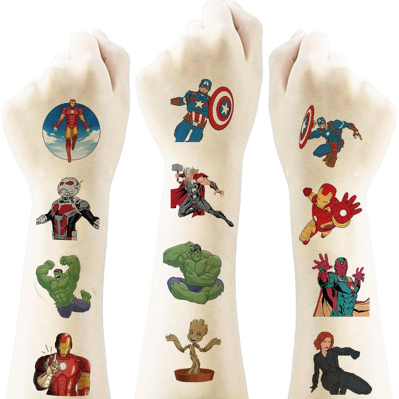 Cartoon Avenger Temporary Tattoos for Kids - 40 Sheets of Fun Party Favors | Perfect for Birthdays, Rewards & Activities