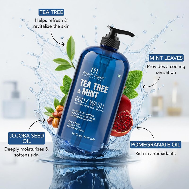 Botanic Hearth Tea Tree & Mint Body Wash - Refreshing Moisturizing Cleanser for Daily Use, 16 fl oz