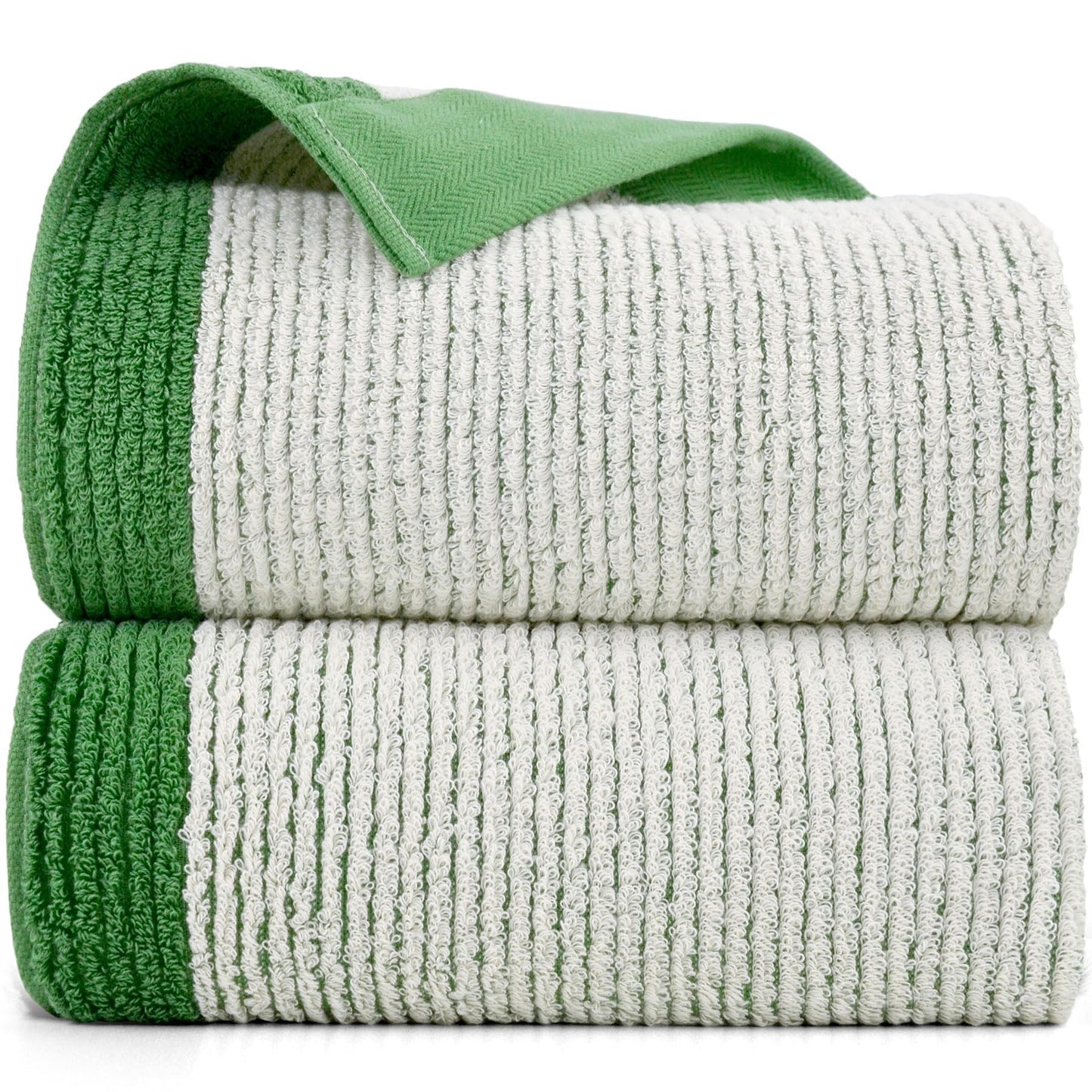 Cleanbear Shower Towel Soft Bath Towels for Bathroom, 2 Cotton Fluffy Bath Towels (520 GSM), 54 x 28 Inches, Green