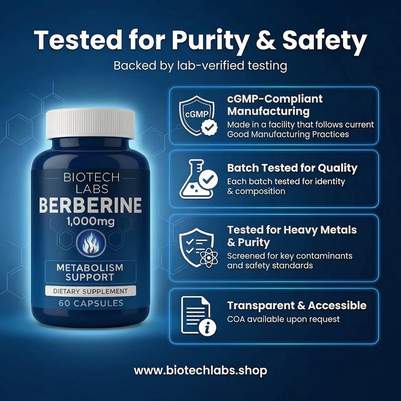 Biotech Labs Berberine 1000 mg with Bitter Melon and Banaba Leaf – Herbal Supplement, 60 Capsules