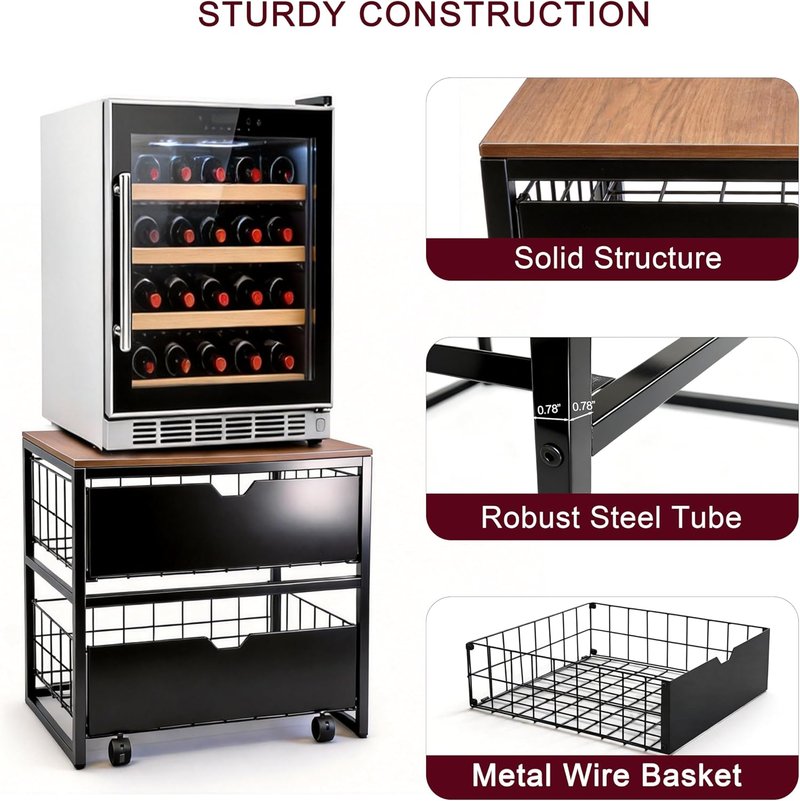 Mini Fridge Stand - Heavy Duty Storage Table for Dorms, Offices & Apartments | 21.6”L x 21.6”W x 22.2”H, 250 LBS Capacity