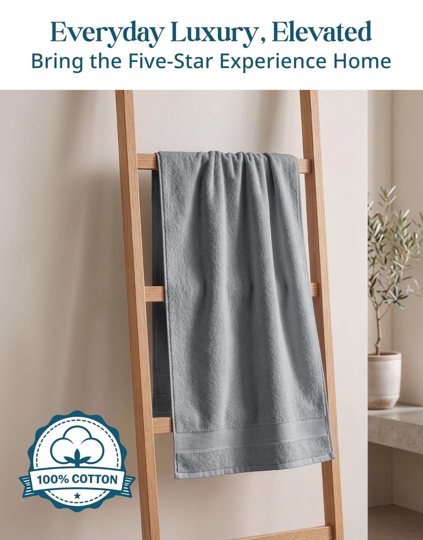 CASA PLATINO Hand Towels for Bathroom - 6 Pack (16"x28"), 100% Cotton Face Towel Set - Soft, Fade & Shrink Resistant - Hotel & Spa Inspired Hand Towels for Bathroom for Modern Family Homes - Cool Grey