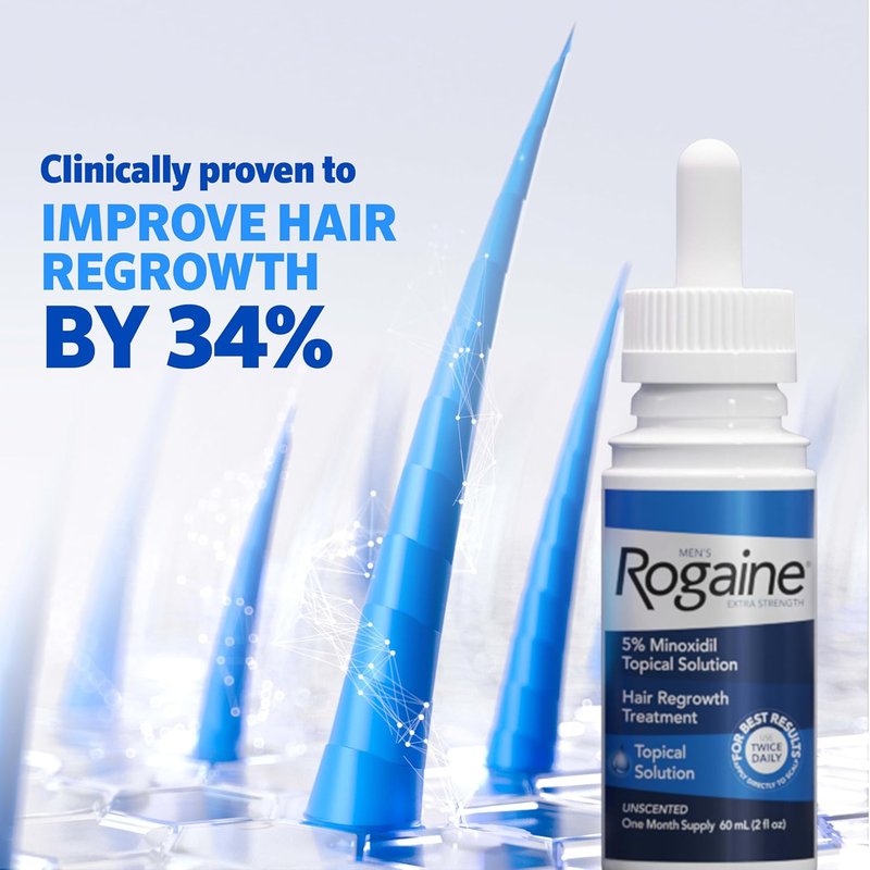 Men's Rogaine Extra Strength 5% Minoxidil | Hair Loss Treatment & Regrowth Solution, Unscented, 2 fl. oz