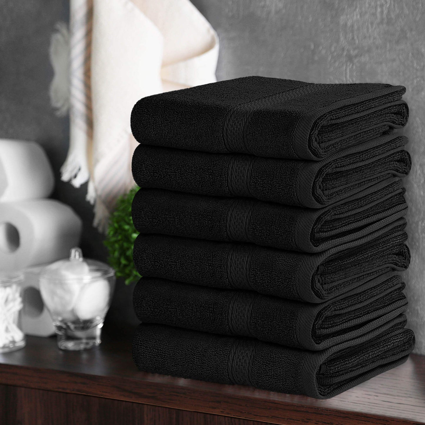 Utopia Towels 6 Pack Premium Hand Towels Set, 16 by 28 inches, 100% Ring Spun Cotton, Ultra Soft and Highly Absorbent 600GSM Towels for Bathroom, Gym, Shower, Hotel, and Spa, Black