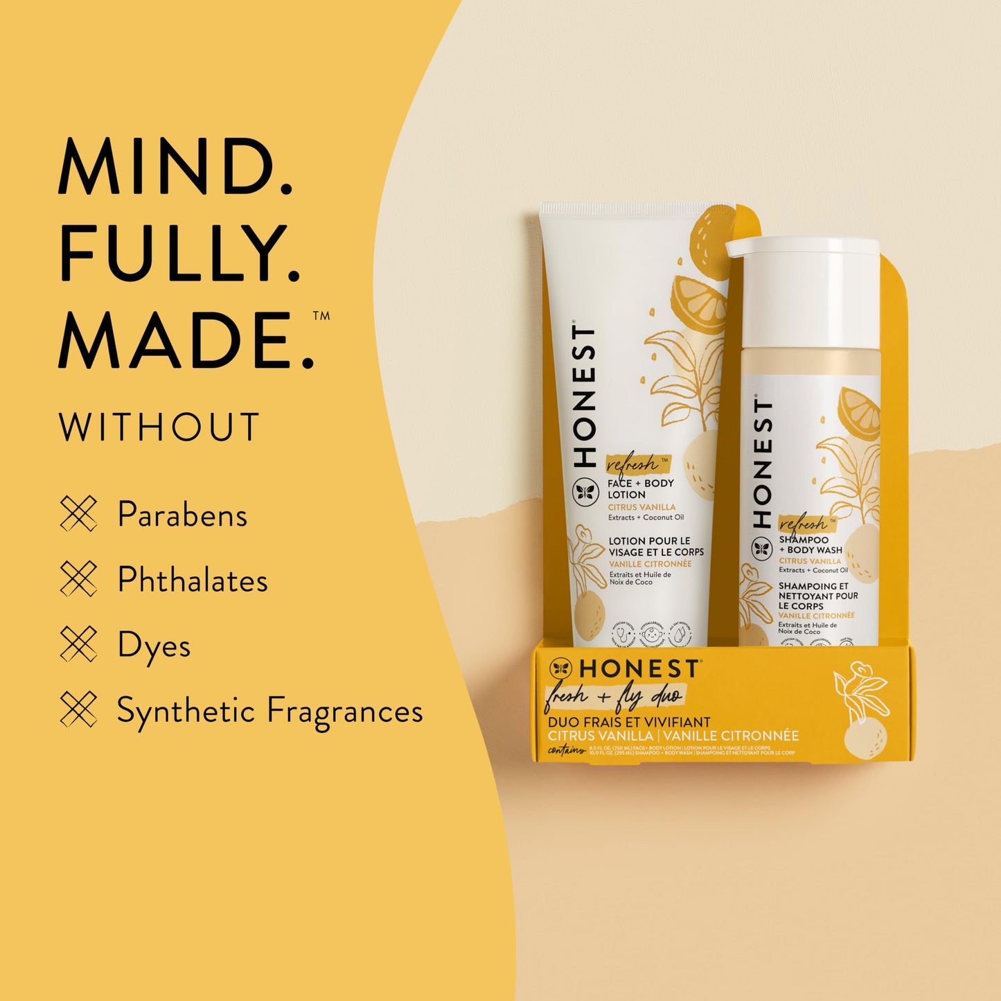 The Honest Company 2-in-1 Cleansing Shampoo and Body Wash Face Lotion Bundle, Gentle for Baby Naturally Derived Citrus Vanilla Refresh 18.5 fl oz