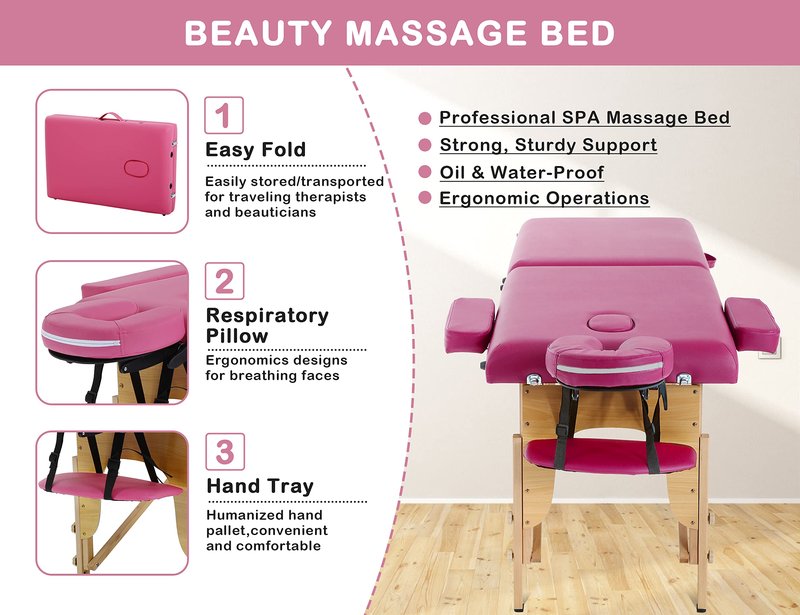 24 In Wide Massage Tables Portable Lash Bed 73 inch Tattoo Table, Height Adjustable Portable Spa Bed, 2 Folding Chiropractic Table w/Carry Case/Face Cradle/Hand Pallet for Travel Physical Therapist