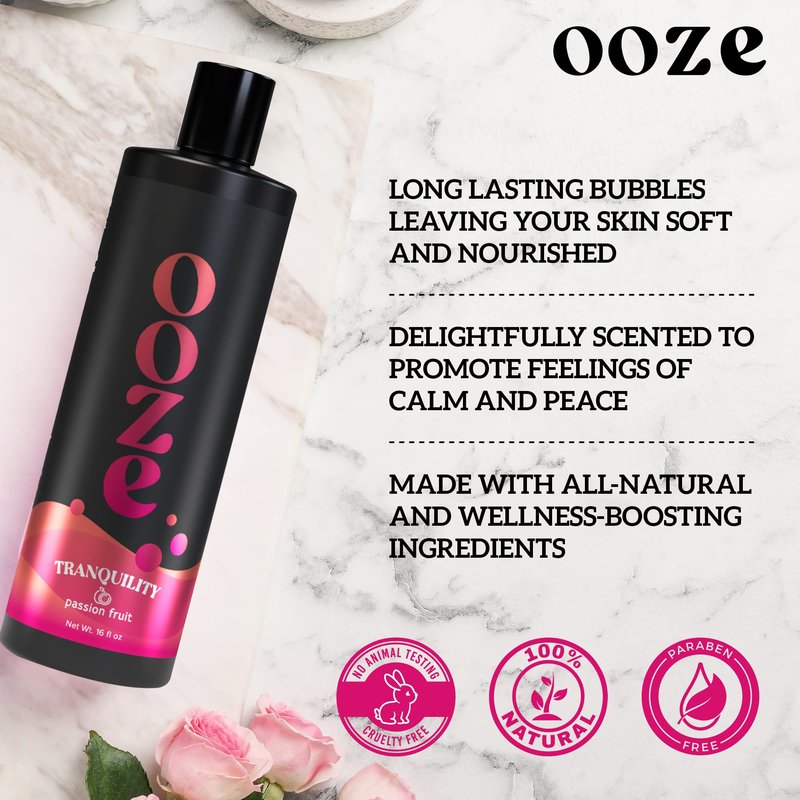 OOZE Passion Fruit Bubble Bath (473ml) - Bubble Bath for Women, Fresh, Uplifting & Rejuvenating - Self-Care & Wellness - Zero Parabens Foaming Bath for Women, Cruelty-Free, Made in The USA