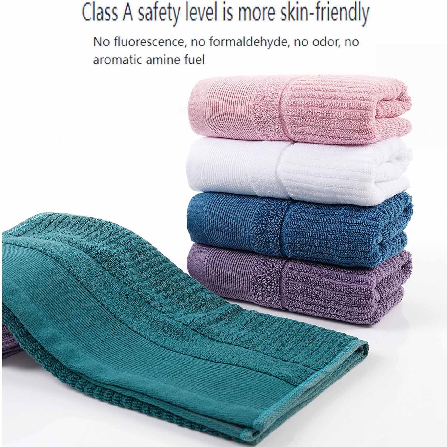Tuechilles 13 x 29 Inch 100% Thickened Pure Cotton Towels, Bathroom Towels, Soft, Fast Water Absorption and Quick Drying, Ribbed Face Towels 4 Pcs - (Green)