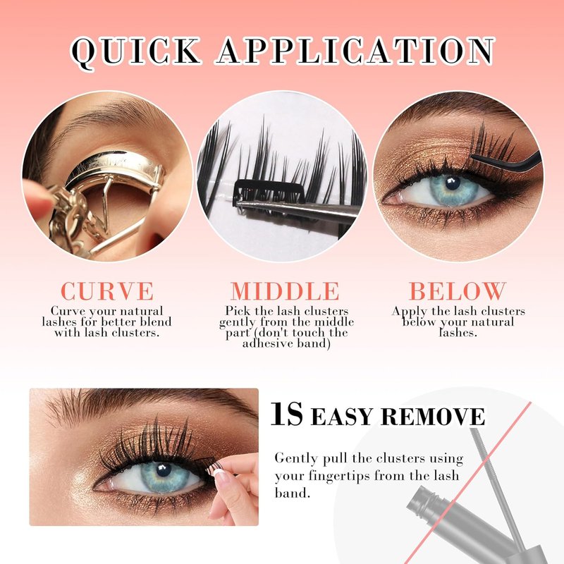 Self-Adhesive Eyelash Clusters - Natural Manga Style, Reusable No Glue Lashes | 10-14mm C Curve