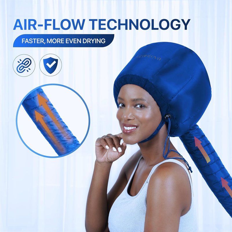 Granteva Hair Dryer Bonnet Attachment - Integrated Headband Reduces Heat Around Ears & Neck | Speeds Up Drying Time
