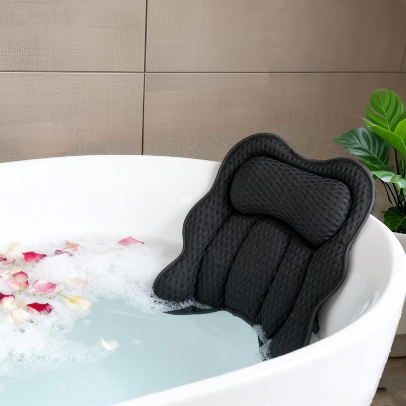 Joeyset Bath Pillow for Tub, 4D Air Mesh Breathable Fabric, Soft Supportive Bathtub Cushion for Head Neck Back, Ergonomic Spa Pillow with Strong Suction Cups, Quick-Drying, Machine Washable (White)