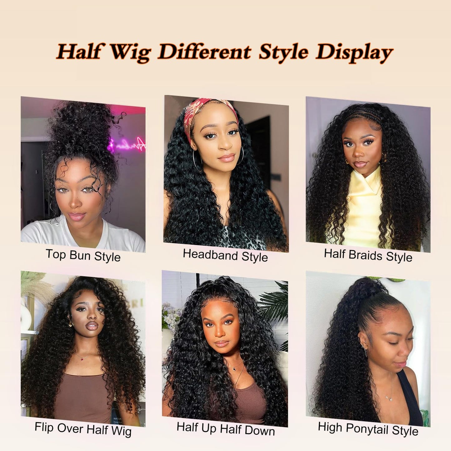 XSY Half Wig Human Hair Deep Wave 3 In 1 Curly Half Wigs for Black Women Wear Go Glueless Headband Wig Beginner Friendly 180% Density 24 Inch