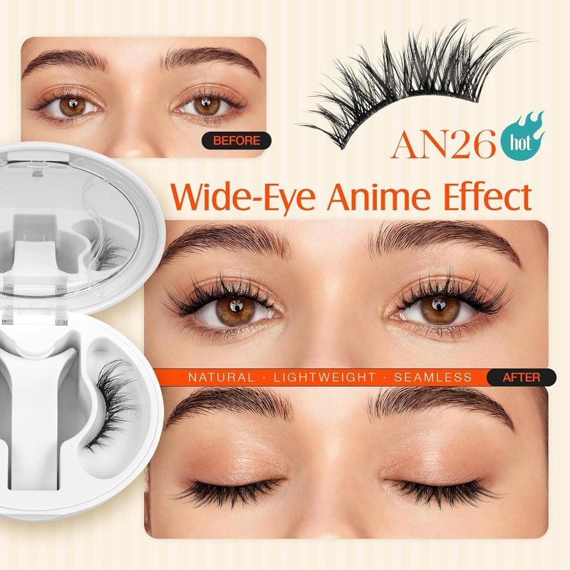 LASHVIEW Magnetic Eyelashes - No Glue Needed, Reusable Soft Wispy Lashes for Cat Eye Look | Easy Applicator