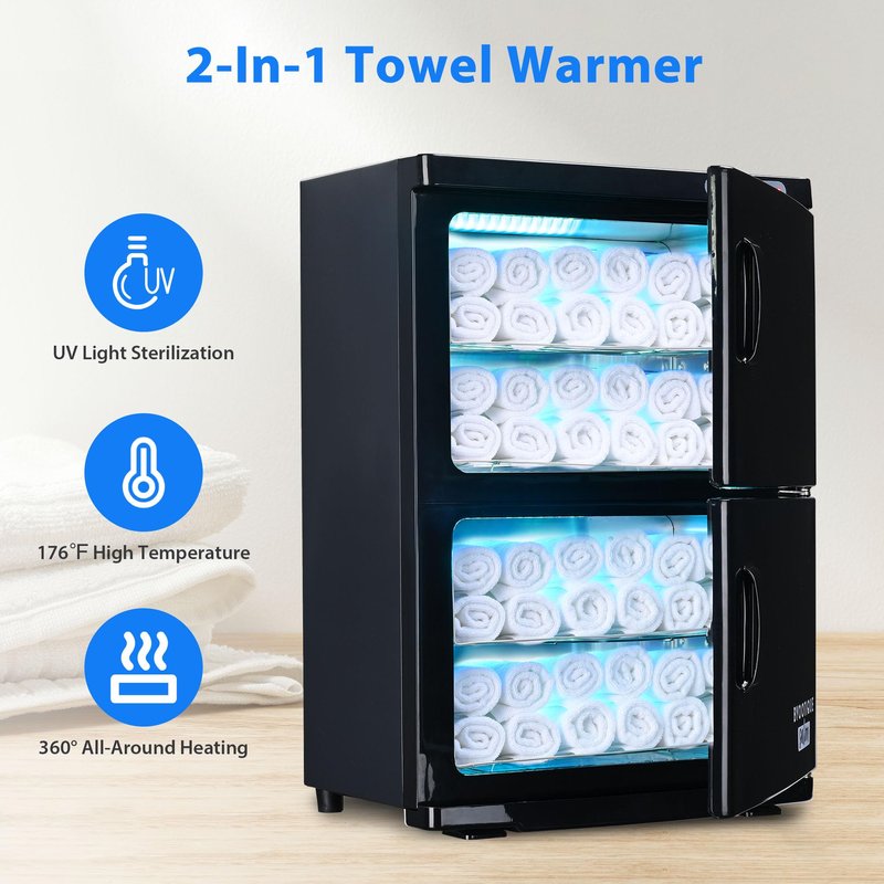 AW BYOOTIQUE Spa Towel Warmer Cabinet for Facial, 46L Extra Large Capacity, 2in1 Professional Black Double Hot Towel Cabinet Heater Machine for Beauty Salon,Barber,Massage,Hair Salon,Estheticians