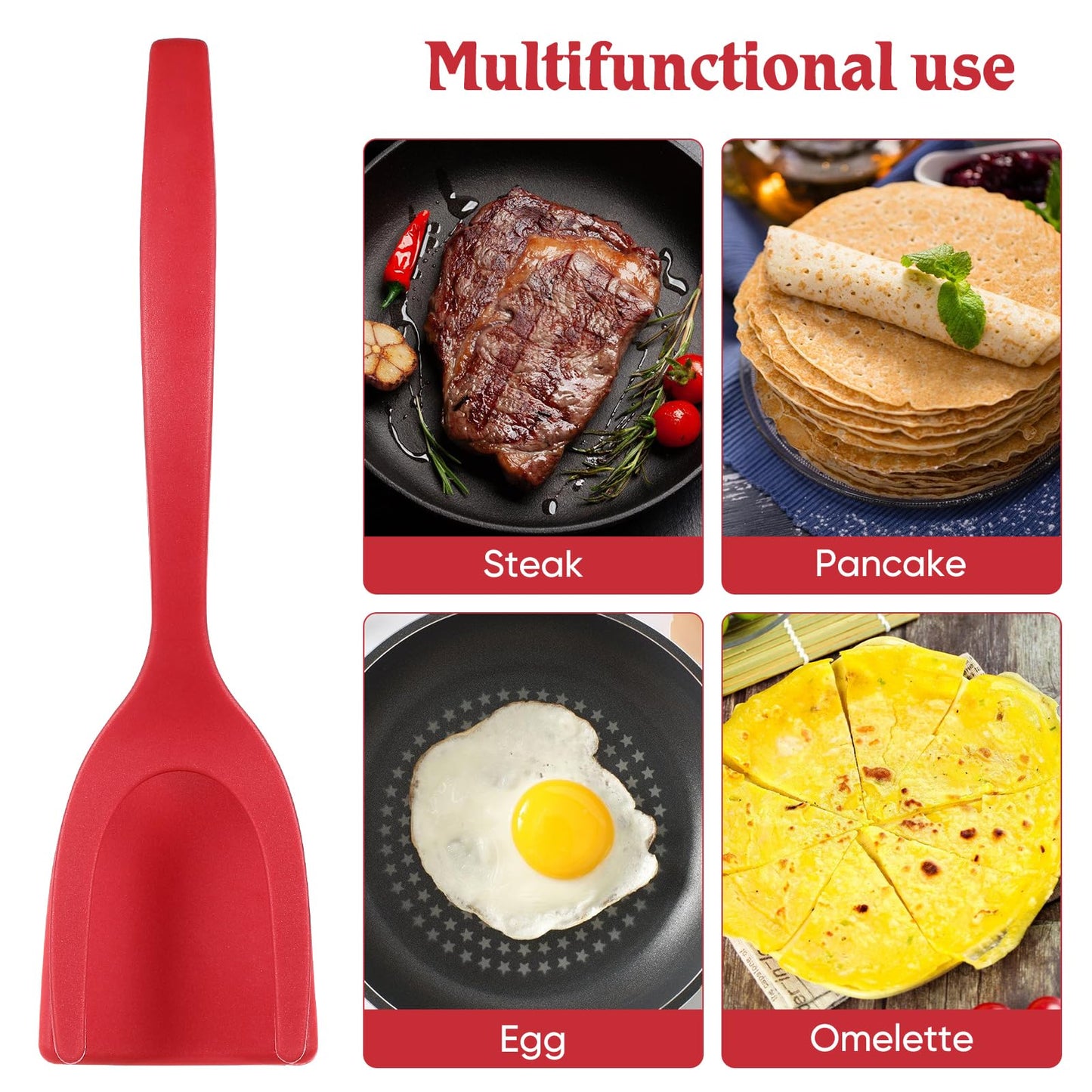 Hemoton 2 in 1 Egg Spatula and Tongs,Flipper Spatula for Bread Fish Toast Pancakes Omelettes and Fried Eggs,Non-Stick Silicone Kitchen Tool for Cooking Flipping and Gripping